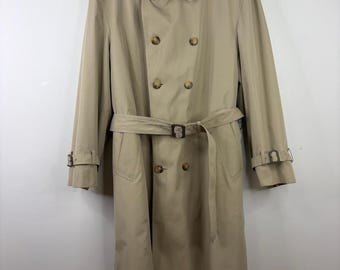 Vintage Trenchcoat Mens 44R Beige Cotton Wool Liner Made in Canada London Fog