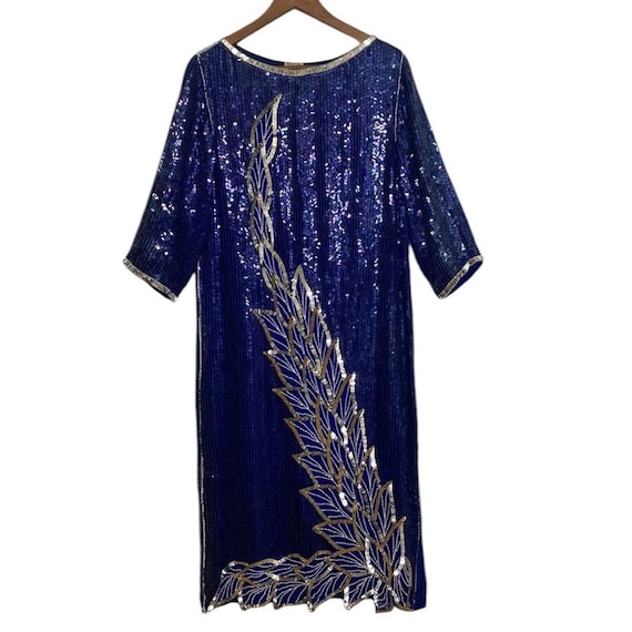 Vintage Silk Dress Womens Large XL Blue Silver Sequin Retro 80s Disco Glam - Etsy Vintage Silk Dress Womens Large XL Blue Silver Sequin Retro 80s Disco Glam - Etsy