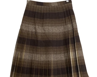 Handmade Pleated Skirt Womens XS Brown Tan Plaid Wool Nerdcore Librarian Fall