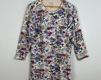 Vintage Victoria's Secret Nightgown Womens Small Cream Purple Floral Cotton PJs