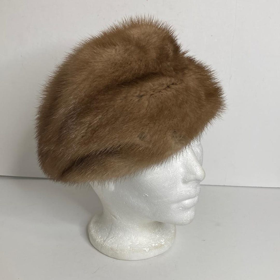 Vintage Mink Fur Hat: Light Brown Winter Cap, Womens Small 