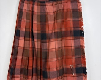 Vintage Kilt Womens Large Terracotta Orange Brown Tartan Plaid Wool Wrap Skirt