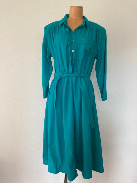 Vintage 1980s Avon Rayon Teal Blue Green Dress sz 