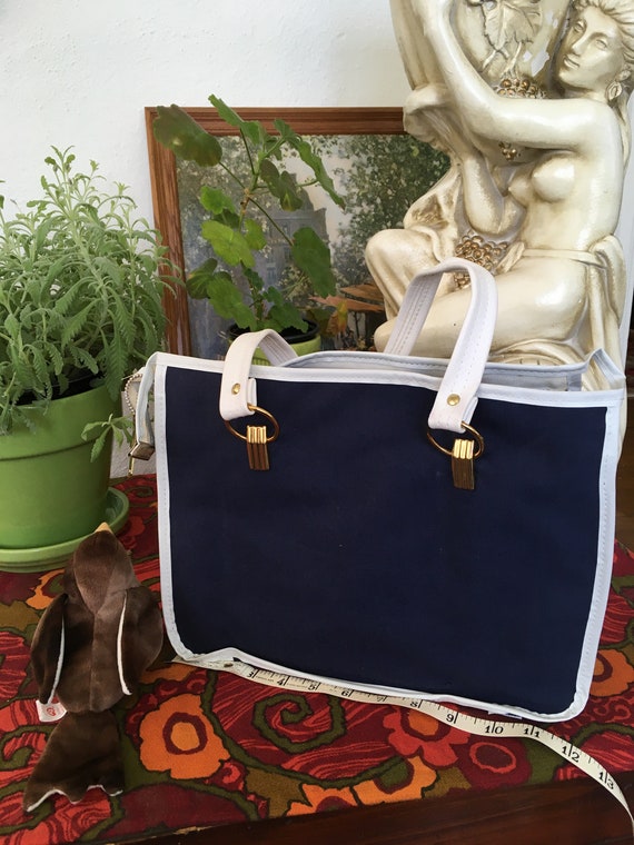 Vintage Canvas Stripe Tote Navy and White - image 2