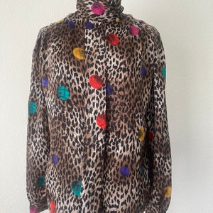Vintage 1980s/1990s leopard and multicolor polyester blouse