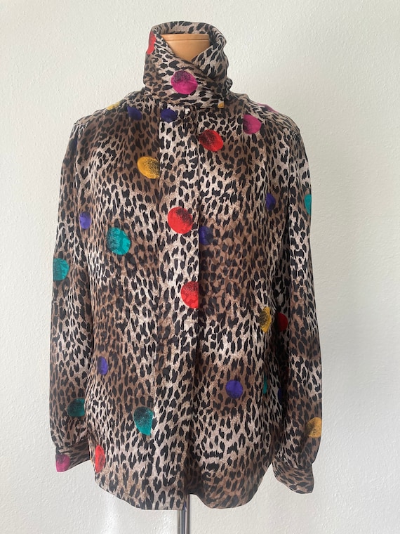 Vintage 1980s/1990s leopard and multicolor polyest