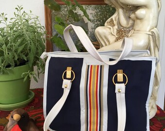 Vintage Canvas Stripe Tote Navy and White