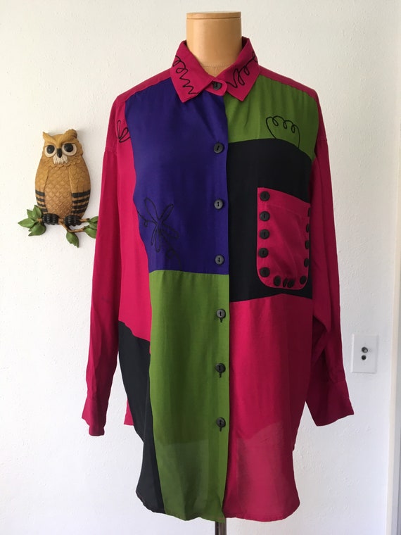 Vintage 1990s Patchwork Shirt, Size Medium, Brand 