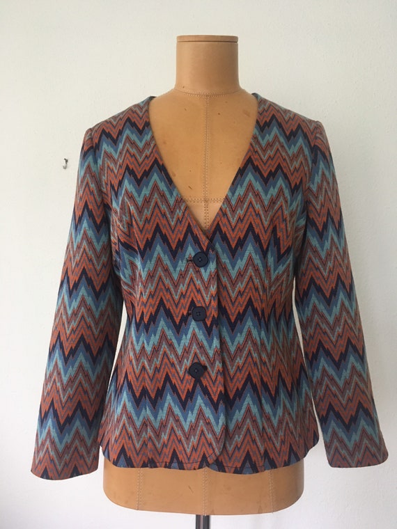 Vintage Chevron Jacket Blue and Orange - image 1