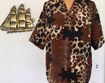 Vintage Polyester Short Sleeve Button Down Shirt