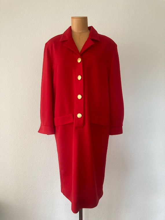 Vintage 80s Red Collar Dress With Gold Buttons