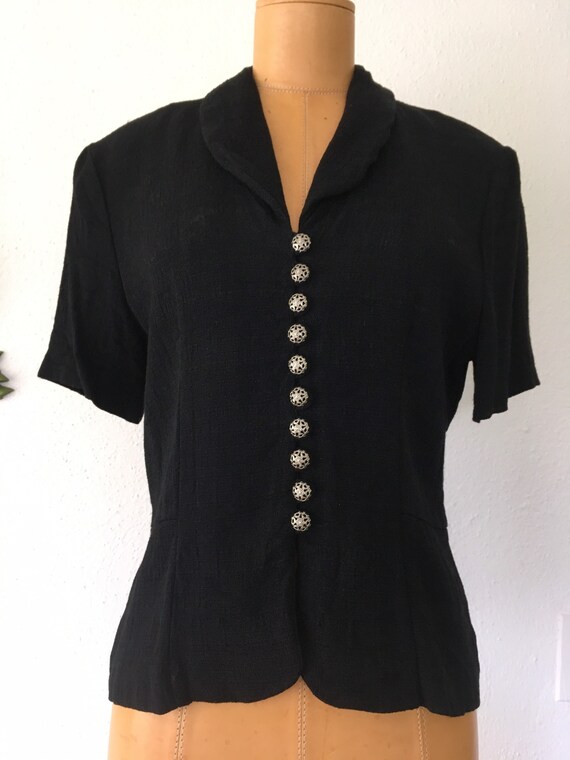 Vintage Black 1980s Silver Button Up Suit Jacket - image 2