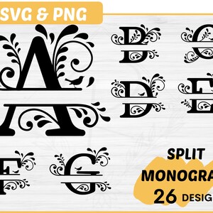 Paquete SVG de monograma dividido / 26 archivos de corte de paquete svg de monograma de letra dividida para cricut / 26 archivos de paquete SVG de alfabeto dividido