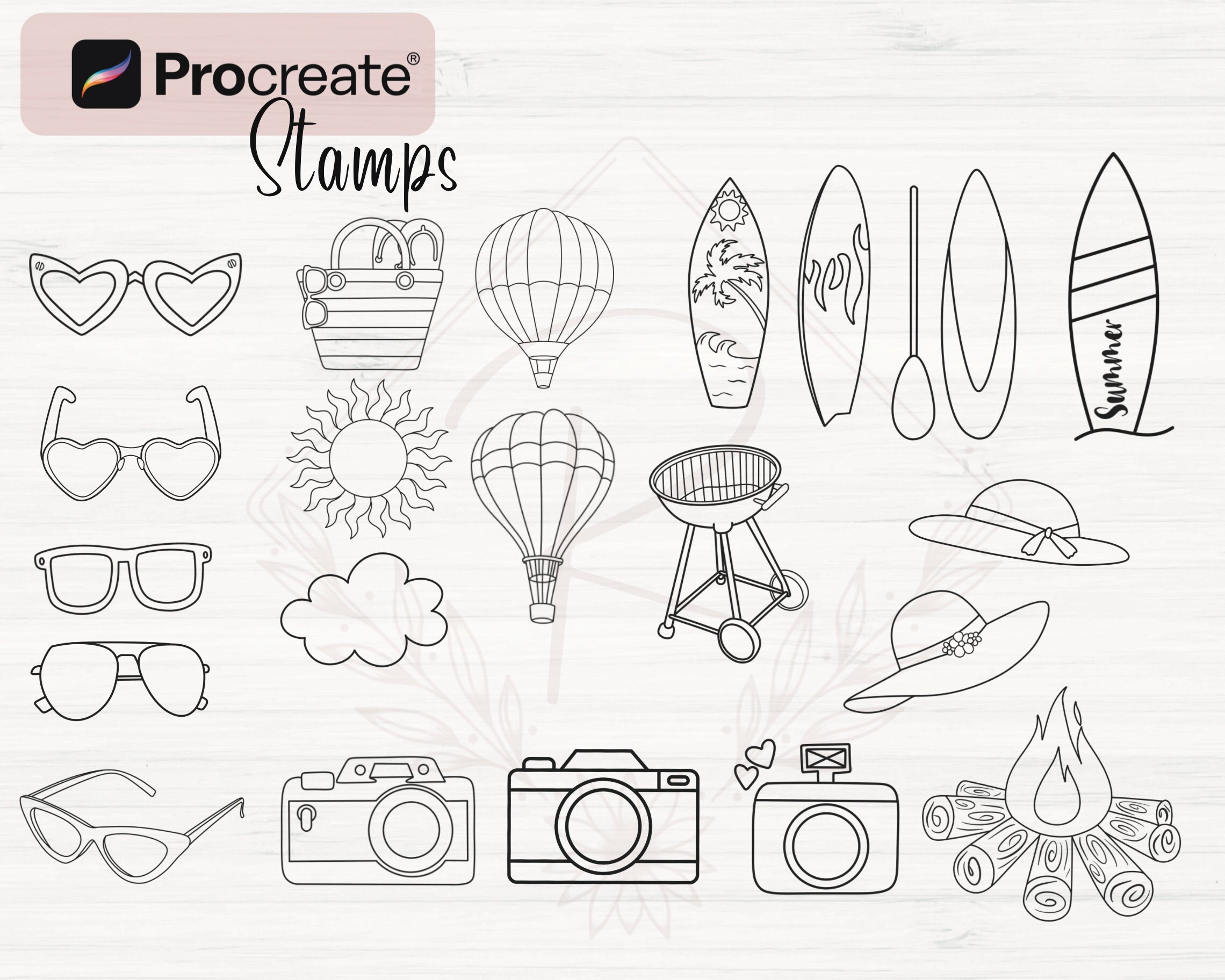 Summer Procreate Stamps | 162 Summer Procreate Brushes | Sea Animal ...