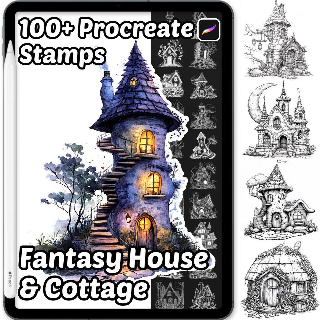Fantasy House and Cottage Procreate Stamps | 100+ Procreate Fantasy ...