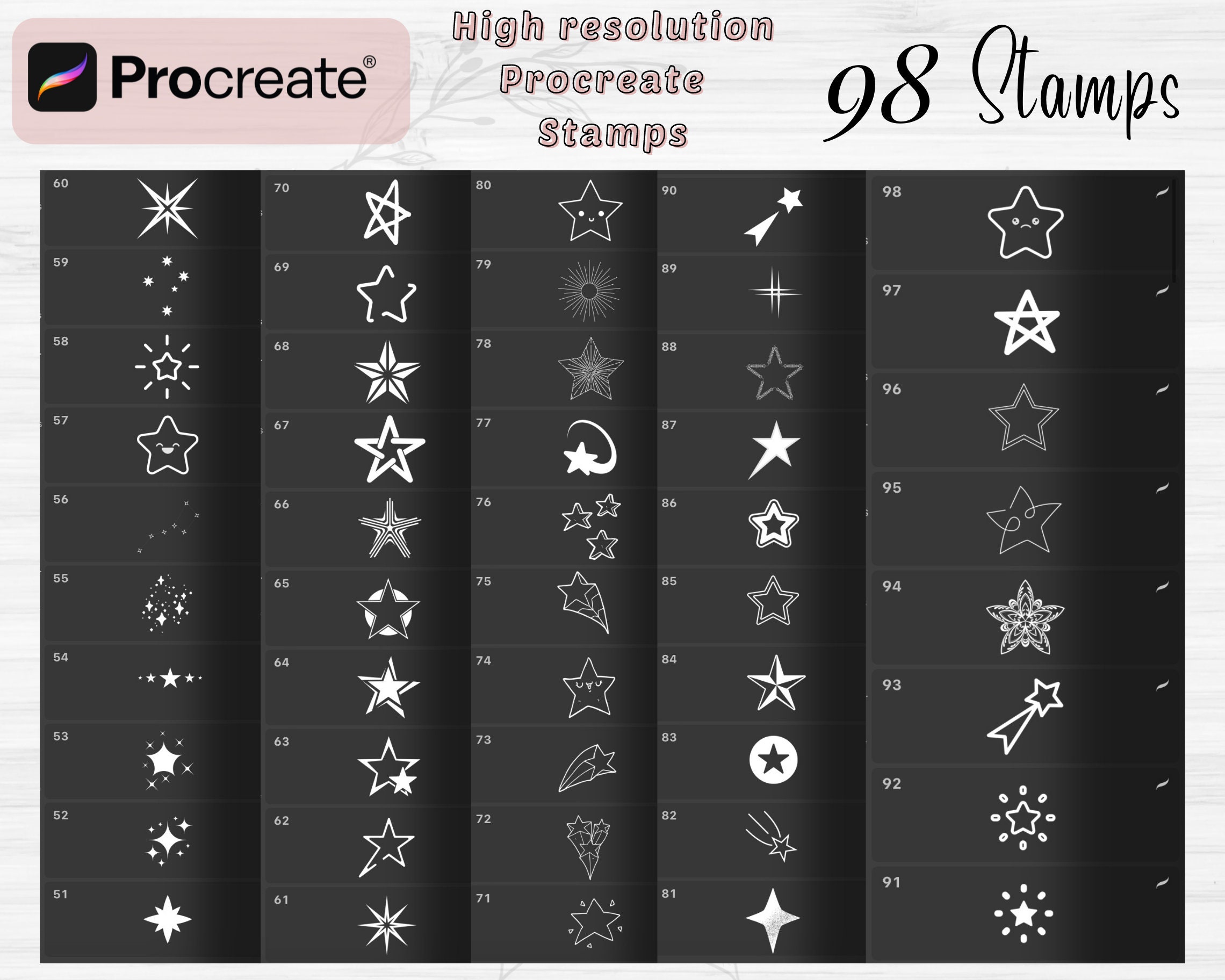 Stars and Sparkle Procreate Stamps | 98 Stars Procreate Brush Set ...