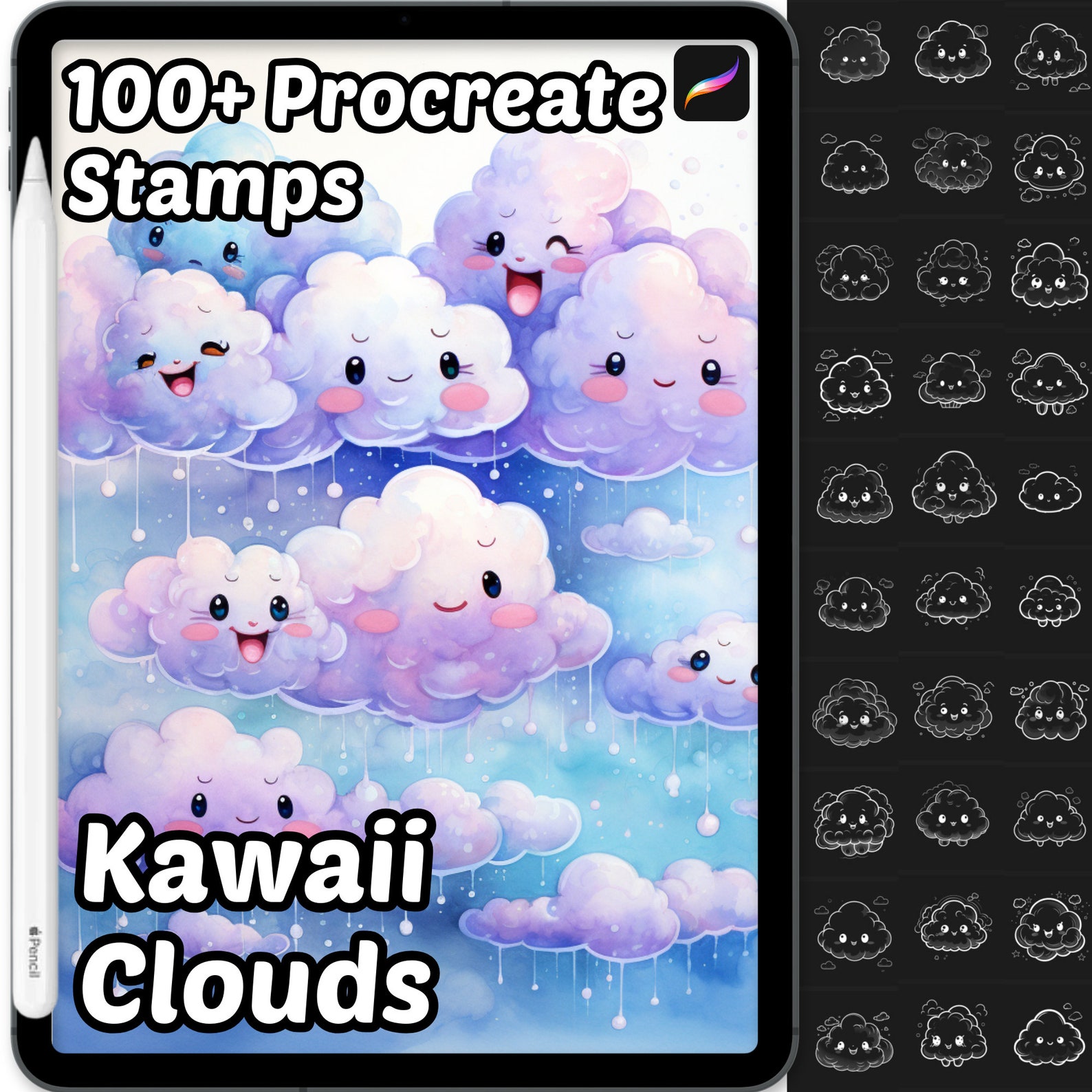 Kawaii Clouds Procreate Stamps | 100+ Procreate Clouds Stamps | Kawaii ...