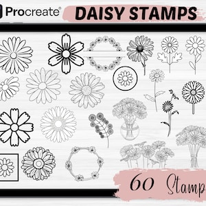 Daisy Procreate Stamps |60  Flower Procreate Stamps | Botanical Procreate Brushes | Procreate Brushes | Floral Procreate Stamps | Procreate
