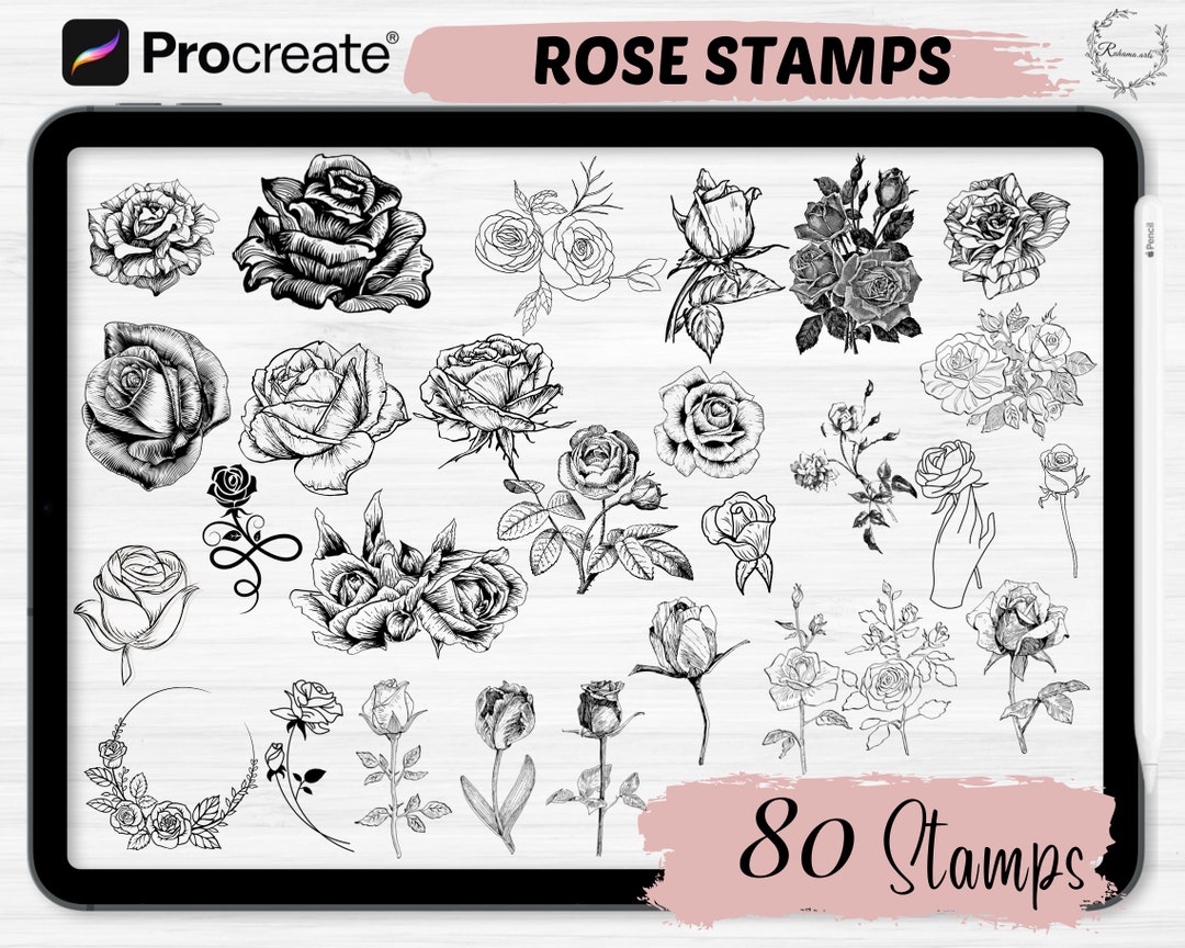 Procreate Rose Flower Stamps | 80 Rose Procreate Stamps |flower Stamps ...