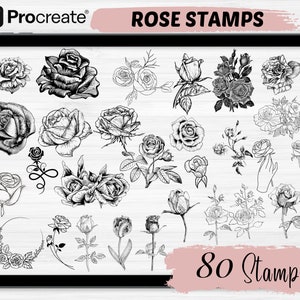 Procreate rose flower stamps | 80  rose procreate stamps |flower stamps Procreate |flower rose stamps |Procreate rose flower brushes bundle