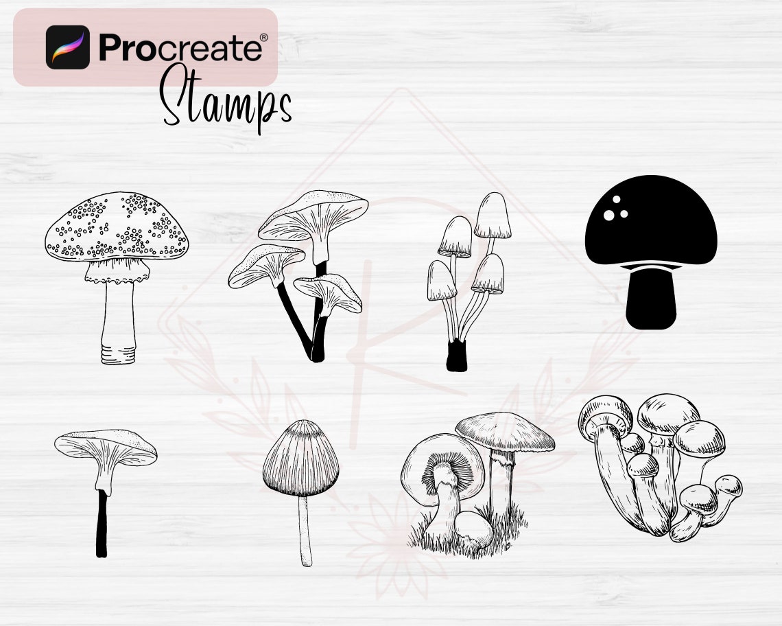 Procreate Mushroom Brushes | 91 Mushroom Procreate Stamps Brushes ...