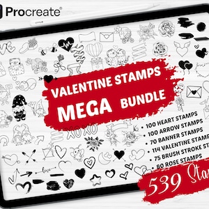 Procreate Brushes | 539 Valentine Mega Bundle of Procreate | Procreate Doodle | Heart Procreate | Flower Procreate | brush stroke Procreate