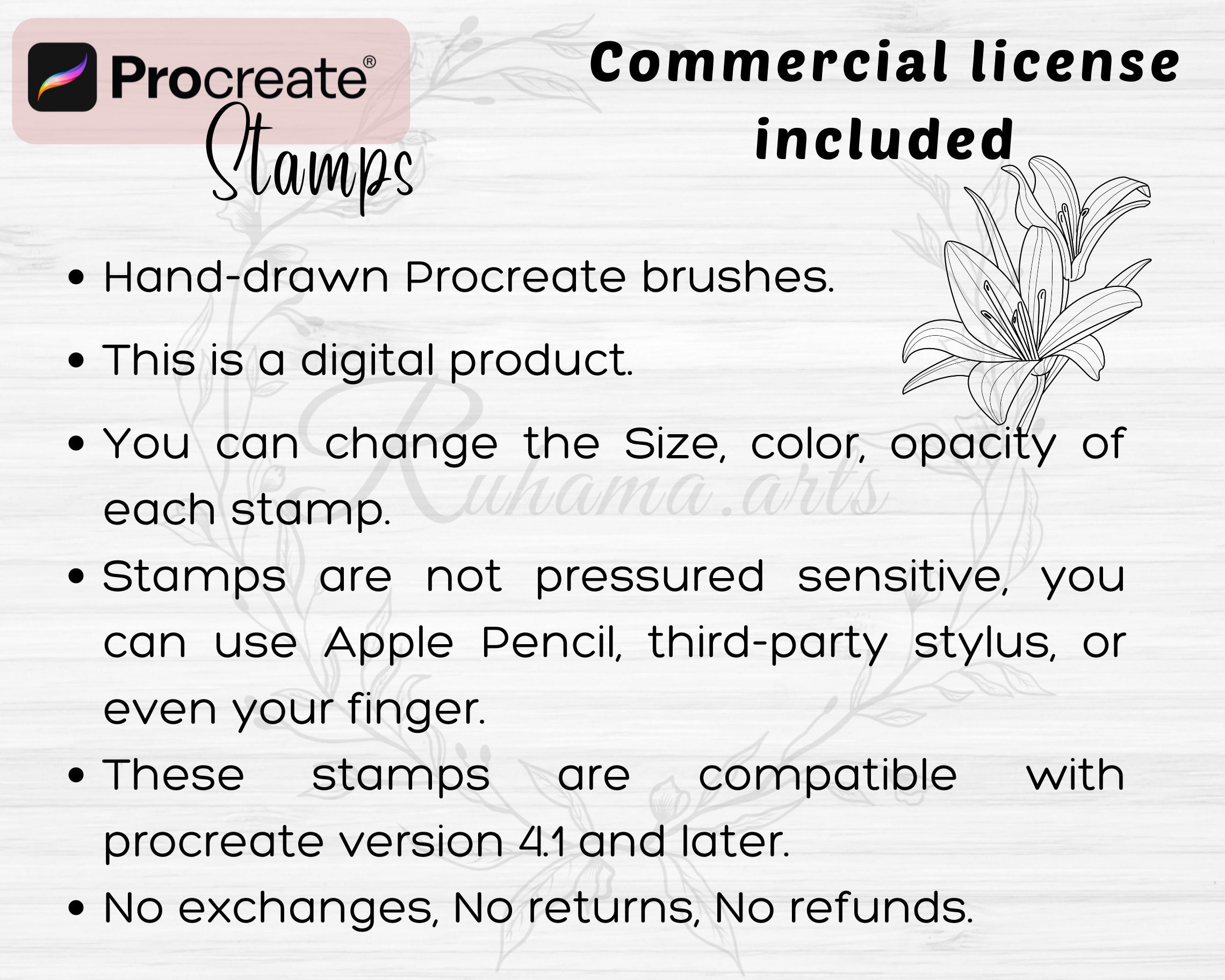 Procreate Flower Stamps | 100 Flower Botanical Procreate Stamps |flower ...