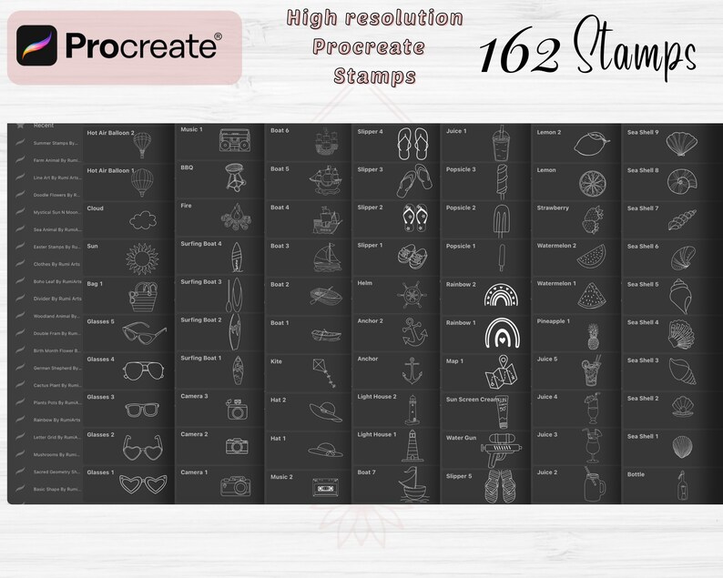 Summer Procreate Stamps 162 Summer Procreate Brushes Sea - Etsy