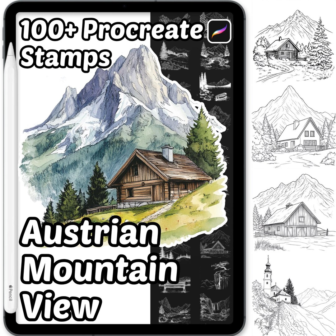 Austrian Mountain Procreate Stamps | 100+ Procreate Austrian Mountain ...