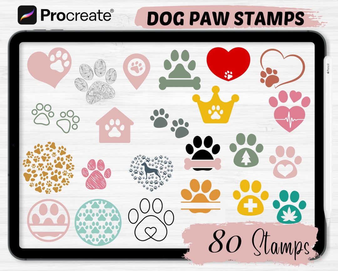 Procreate Brushes 80 Dog Paw Procreate Stamps Doodle Animal Procreate