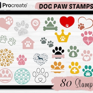 Procreate Brushes | 80 Dog Paw Procreate Stamps | Doodle Animal Procreate Stamps | Procreate Brushes Bundle | Procreate tools | Procreate
