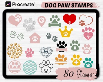 Procreate Brushes | 80 Dog Paw Procreate Stamps | Doodle Animal Procreate Stamps | Procreate Brushes Bundle | Procreate tools | Procreate