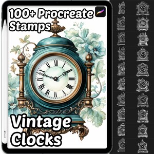 Procreate-stämplar med vintageklocka | 100+ Procreate-stämplar med vintageklocka | Procreate-stämplar med klocka | Procreate-dekorpenslar | Heminredning Procreate