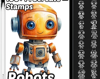 Robots Procreate Stamps | 100+ Procreate Robots Stamps | Science Procreate Stamps | Fiction Procreate | Robotics Procreate | Machine Stamps