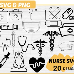 Lot svg infirmière | Lot svg stéthoscope | vie d&#39;infirmière svg | Svg coeur | Svg médical | Signe médical svg | Lot svg stéthoscope infirmière