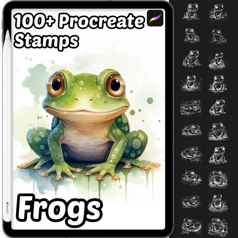 Frog Procreate Stamps | 100+ Cute Frog Animal Procreate Brushes ...
