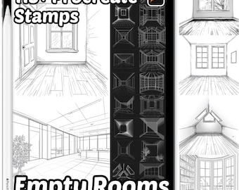 Empty Rooms Procreate Stamps | 100+ Procreate House Rooms Stamps | Empty Background | Empty Interior | Home | Living Room Kitchen Procreate