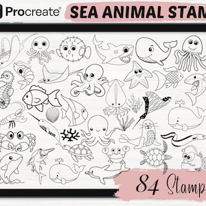 Sea Animal Procreate Stamps | 84 Ocean Animal Procreate brushes | Sea creature Procreate stamps | Procreate brushes | Procreate stamps