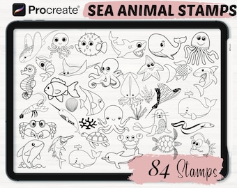 Sea Animal Procreate Stamps | 84 Ocean Animal Procreate brushes | Sea creature Procreate stamps | Procreate brushes | Procreate stamps