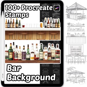 Bar Hintergrund Procreate Pinsel | 100+ Procreate Bar Hintergrund Stempel | Hintergrund | Motivschrim | Gaststätte | Stabinnenraum | Flaschen