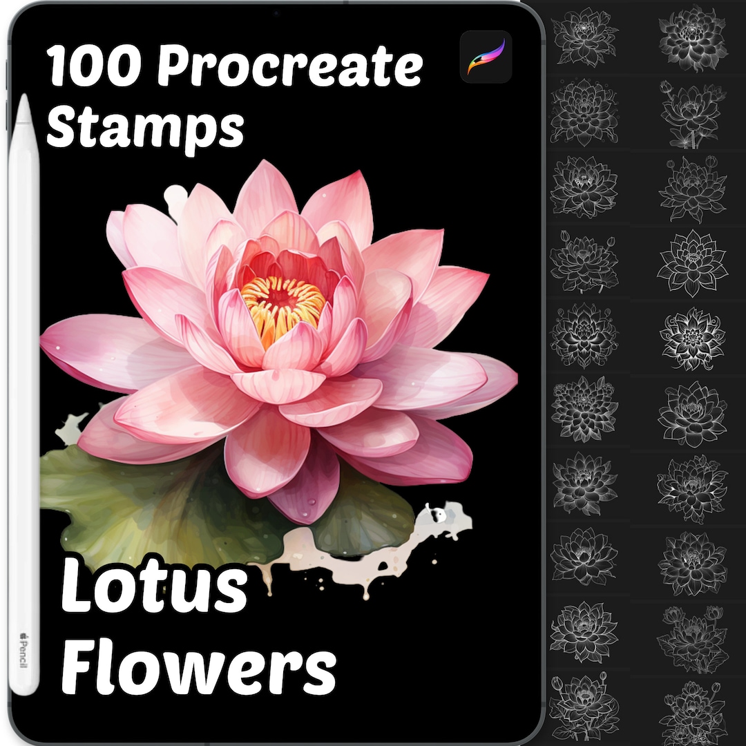Lotus Flower Procreate Stamps | 100+ Procreate Floral Stamps ...