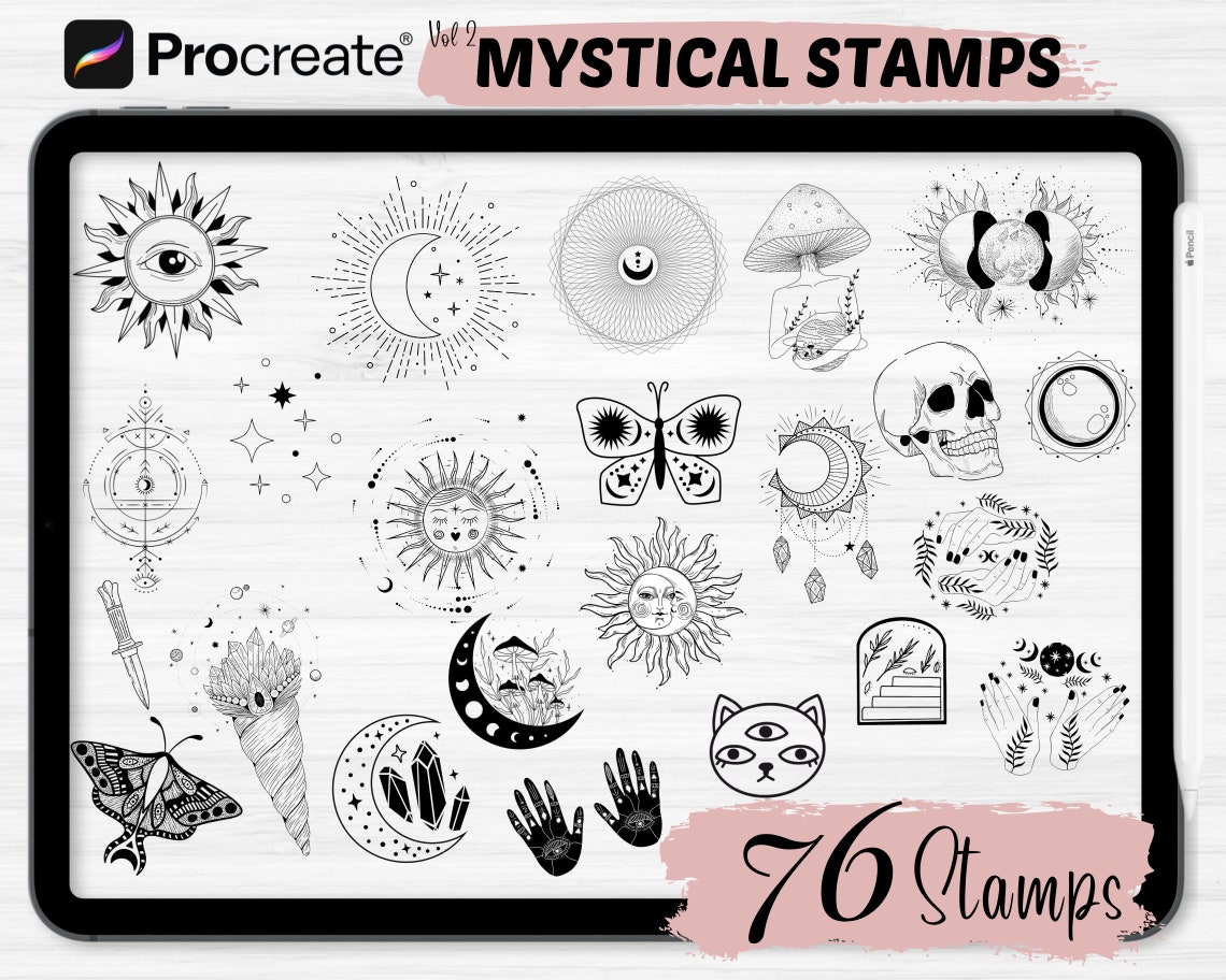 Mystical Procreate Stamps Mega Bundle | 591 Celestial Procreate Stamps ...