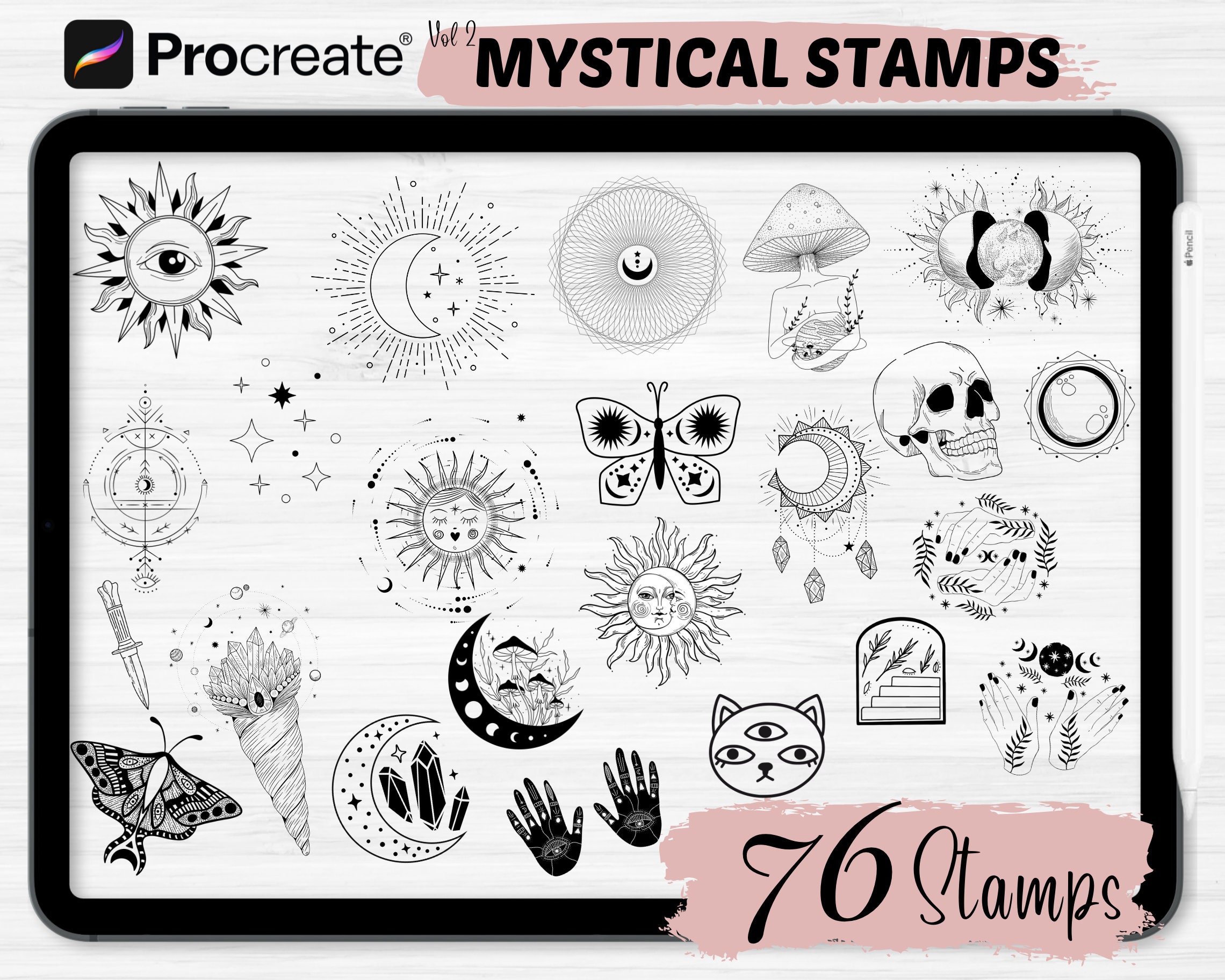 Mystical Procreate Stamps Mega Bundle | 591 Celestial Procreate Stamps ...