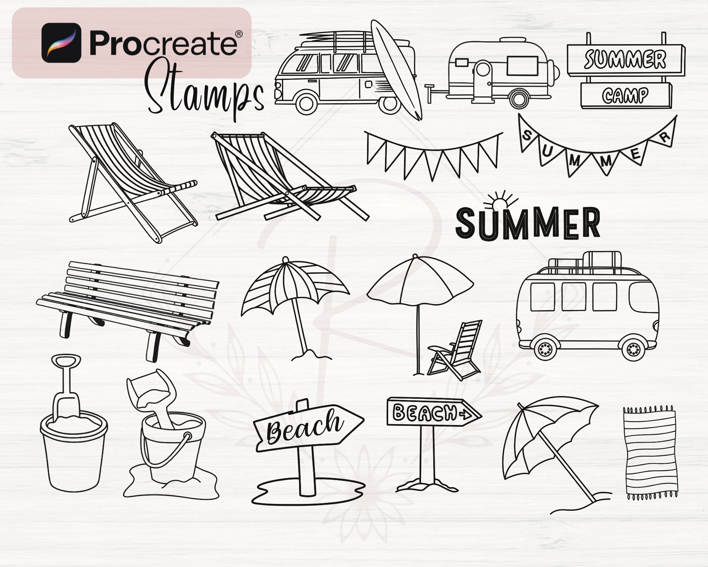 Summer Procreate Stamps | 162 Summer Procreate Brushes | Sea Animal ...
