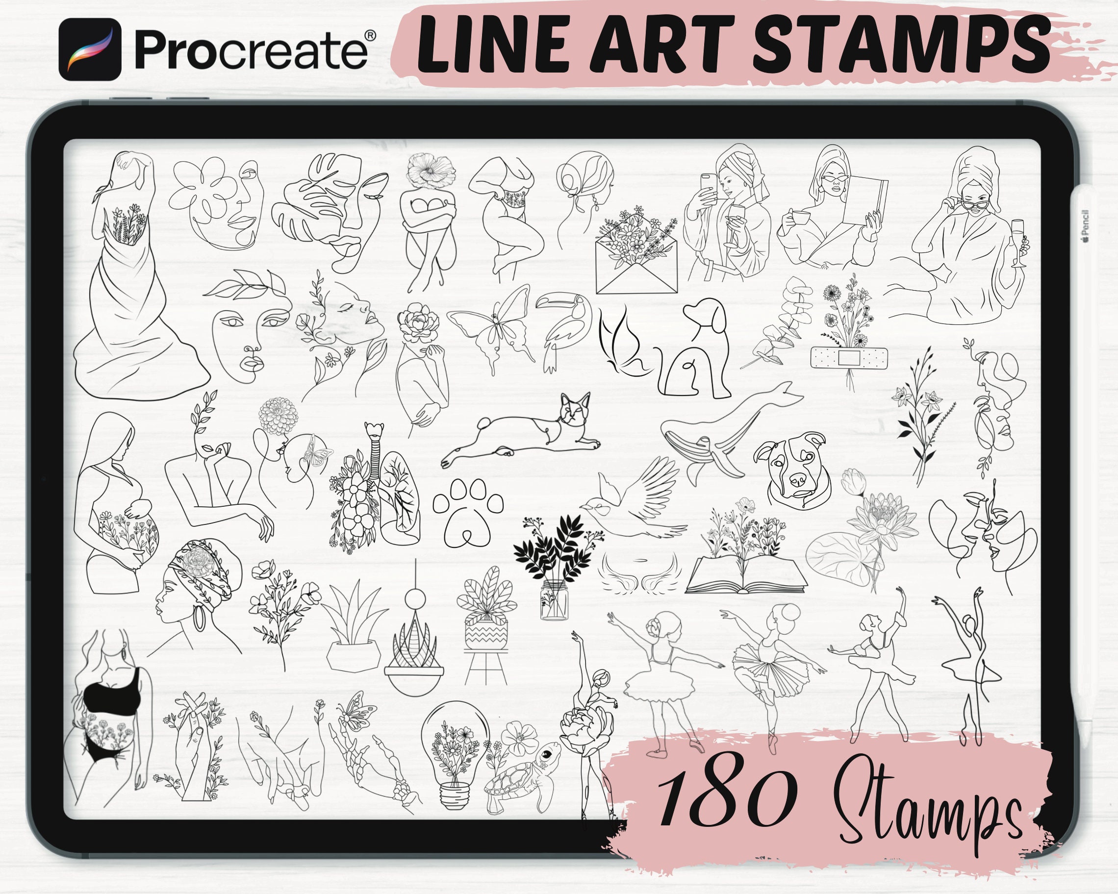 Procreate Line Art Stamps | 845 Procreate Mega Bundle Stamps ...