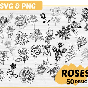 Rose Svg| 50 Rose flower Svg bundle files | Svg Rose Cut files | floral SVG Bundle | Rose flower Svg bundle files | flower Rose svg bundle