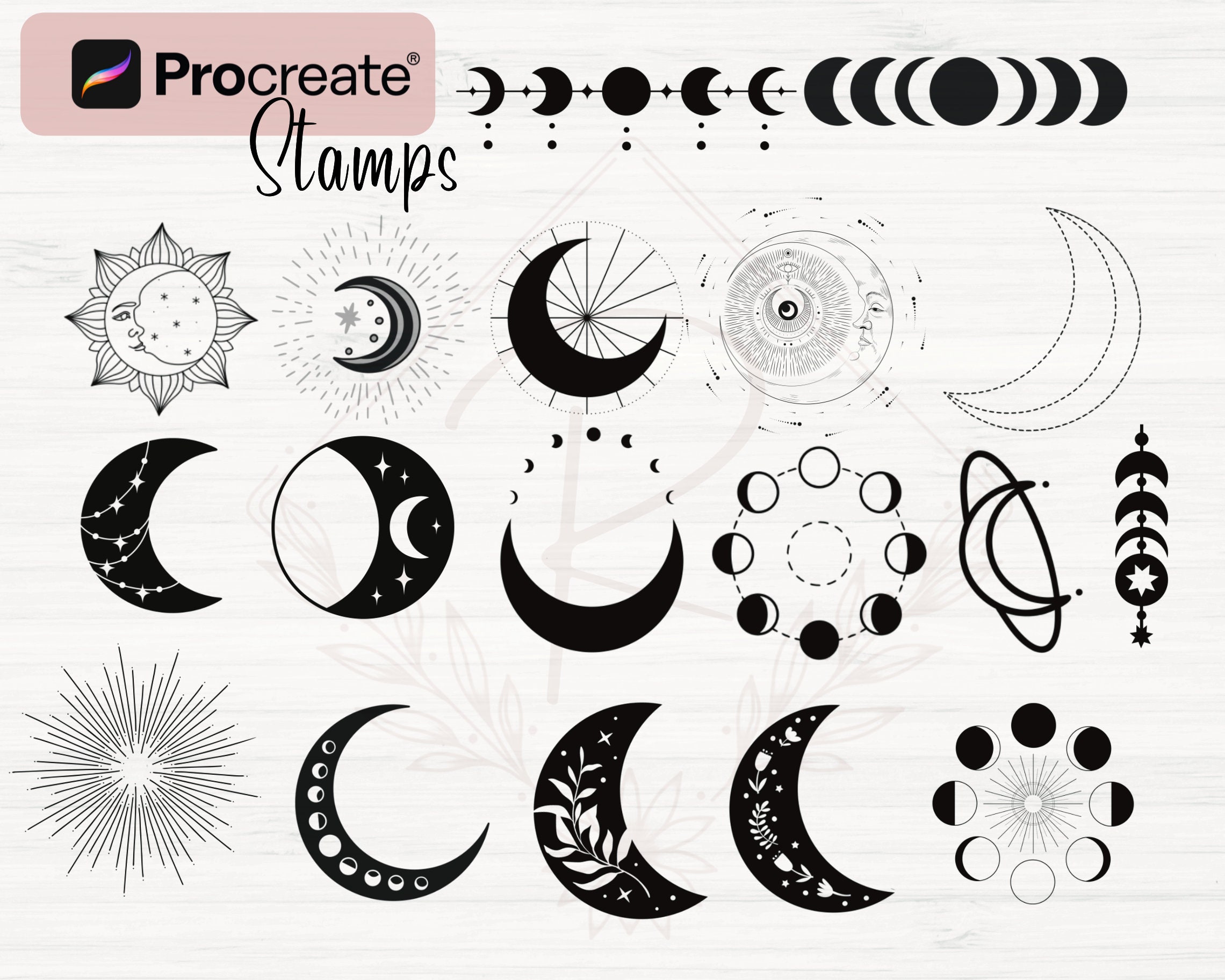 Sun and Moon Procreate Stamps | 85 Mystical Procreate Stamps ...