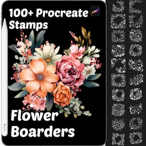 Blumen Bordüre Procreate Stempel | 100+ Procreate Blumen Stempel | Botanische Procreate Stempel | Floral Procreate Pinsel | Blume zeugen