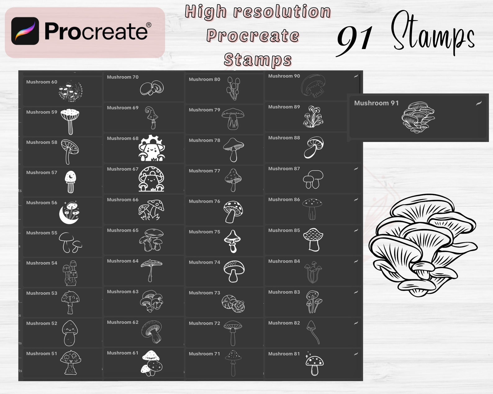 Procreate Mushroom Brushes | 91 Mushroom Procreate Stamps Brushes ...
