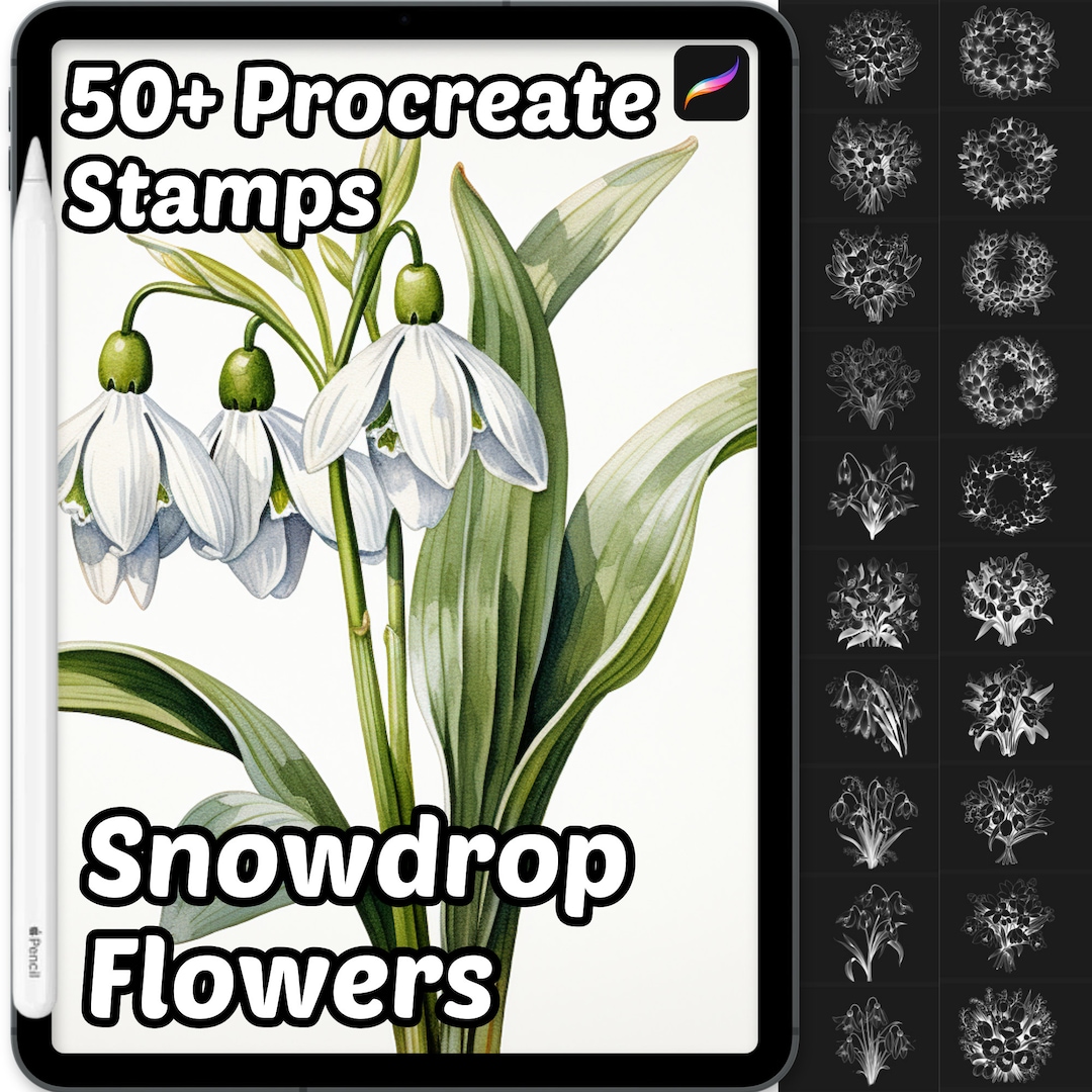 Snowdrop Flower Procreate Stamps 50 Procreate Floral Stamps Botanical